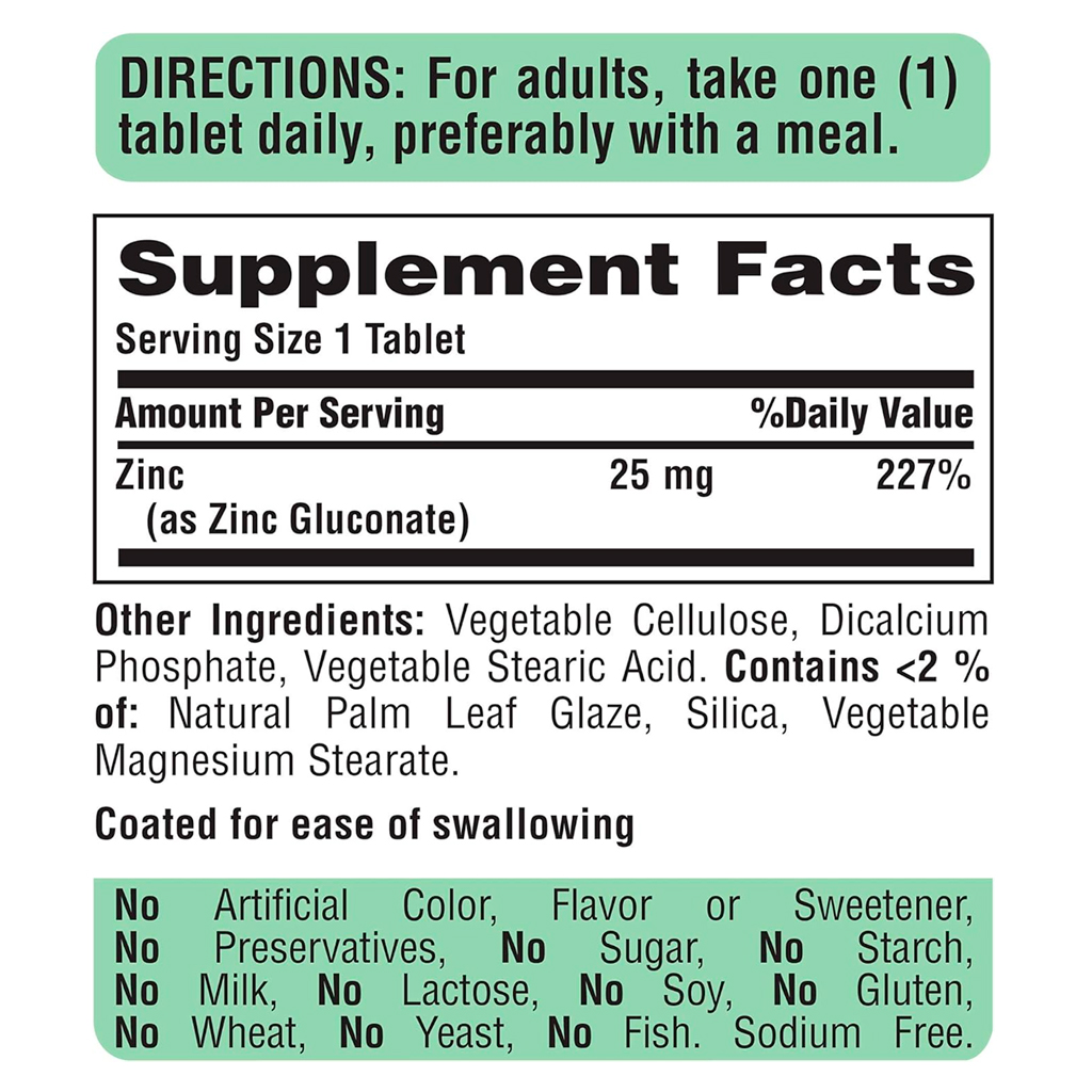 Gluconato de Zinc Puritans Pride 25mg 100 capsulas - Image 2